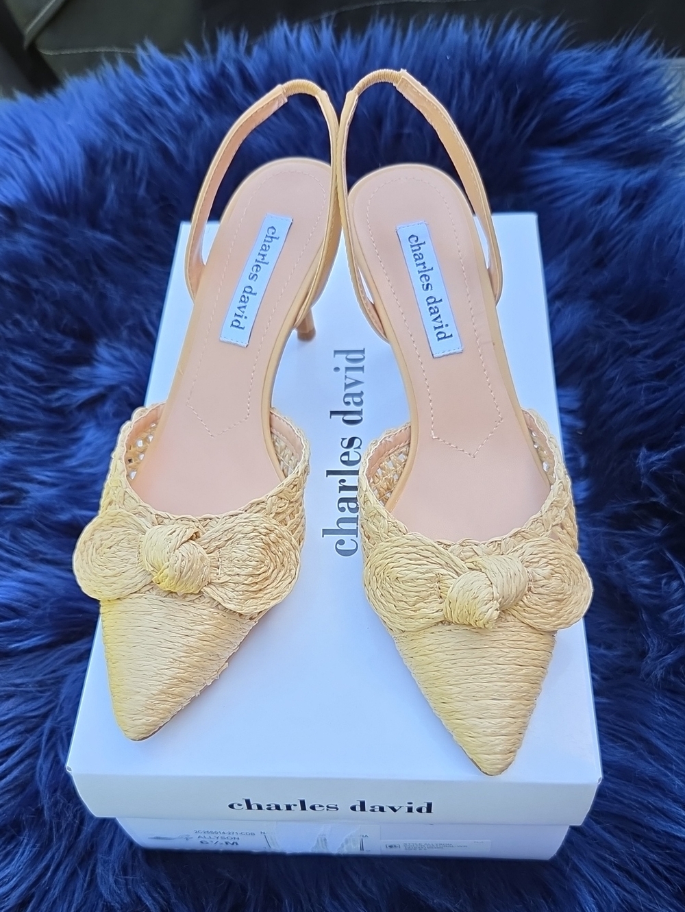 Charles David Yellow Braided Knot Slingback Heels
